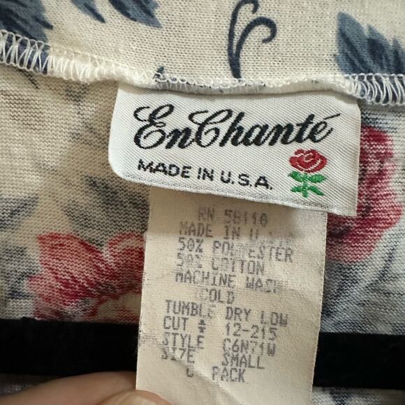 💥Vintage EnChante Floral Red White Blue Tan Blouse Womens size Small made in USA - Picture 3 of 3